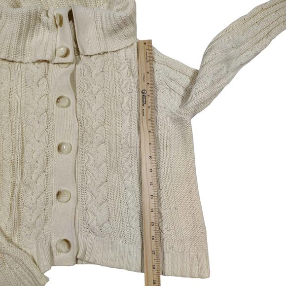 Michael Kors Women's Cream Cowl Neck Cable Knit Button Up Sweater Size Large - Picture 4 of 8